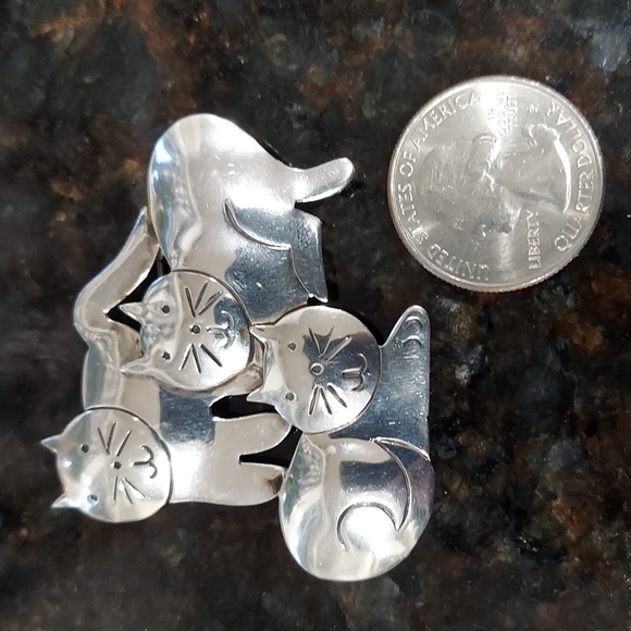 SOLD Vintage Taxco TG-189 Mexico Sterling Silver Cat Trio Brooch Pin - Picture 5 of 5